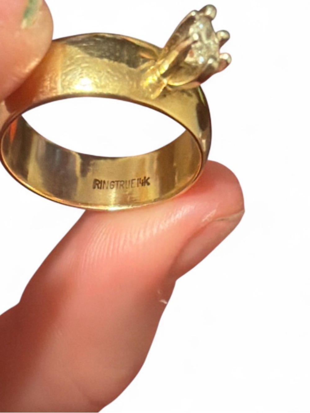 Vintage 14K Gold Solitaire Ring- Thick band with Diamond Accent - Picture 3 of 6